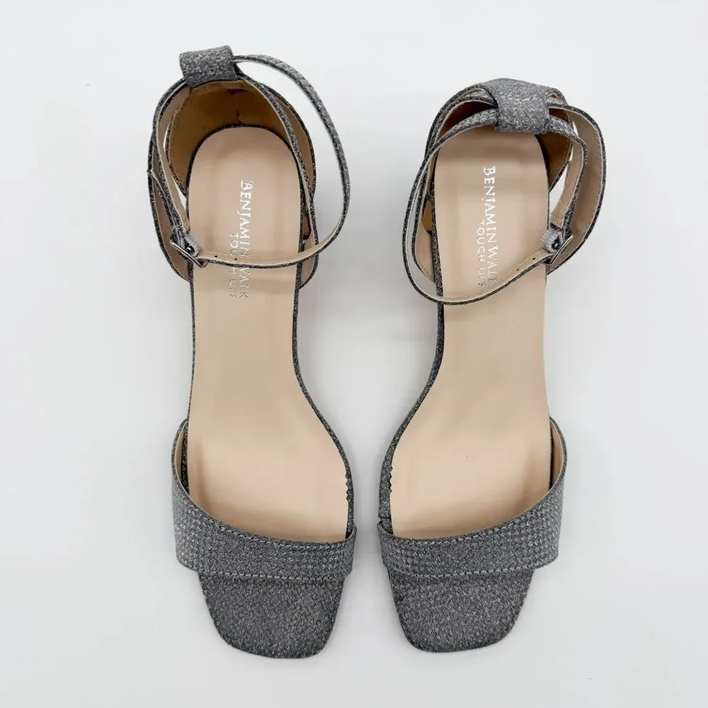 Touch Ups Lilibet Ankle Strap Dress Heeled Sandals Open Toe Silver 8.5 Wide NEW